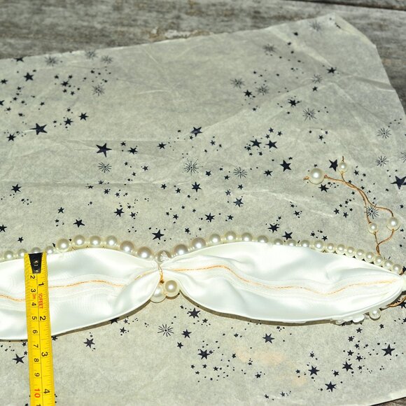 Satin Soft Fabric Embellished Fa White Pearl Beads Hair Band CoverUp Hair Scarf main image 8